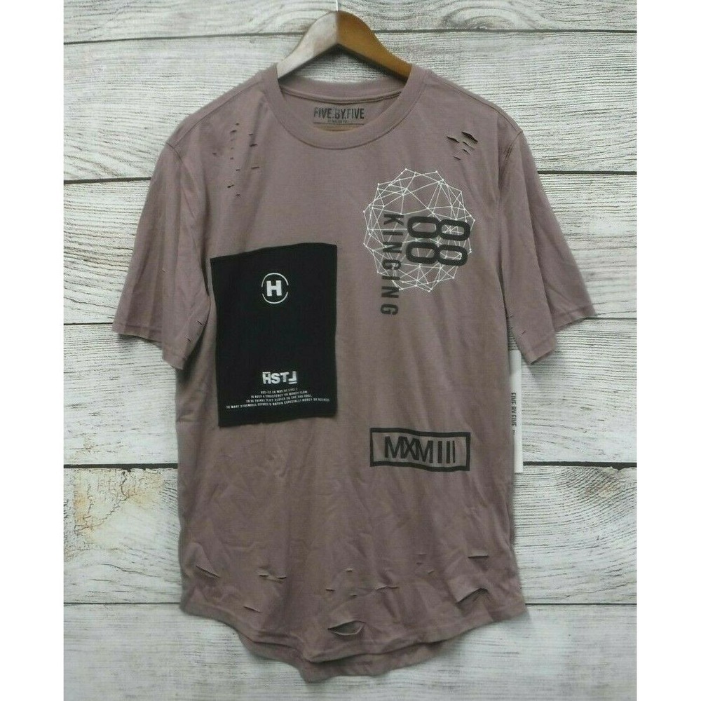Shirt Five by Five by Master Piece Mens Medium Dusty Rose Shredded Slim Fit New